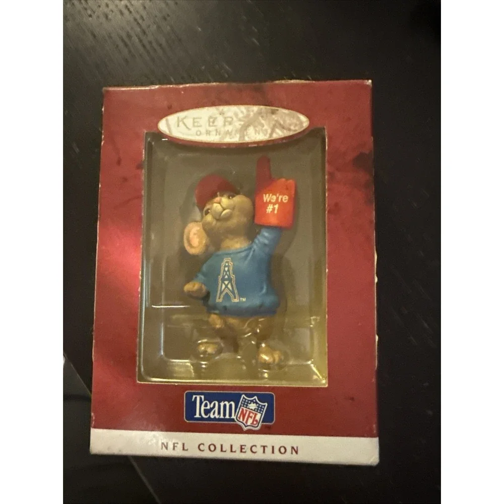 Houston Oilers Keepsake Ornament Mouse Fan We're #1 NFL Christmas Vintage Rare